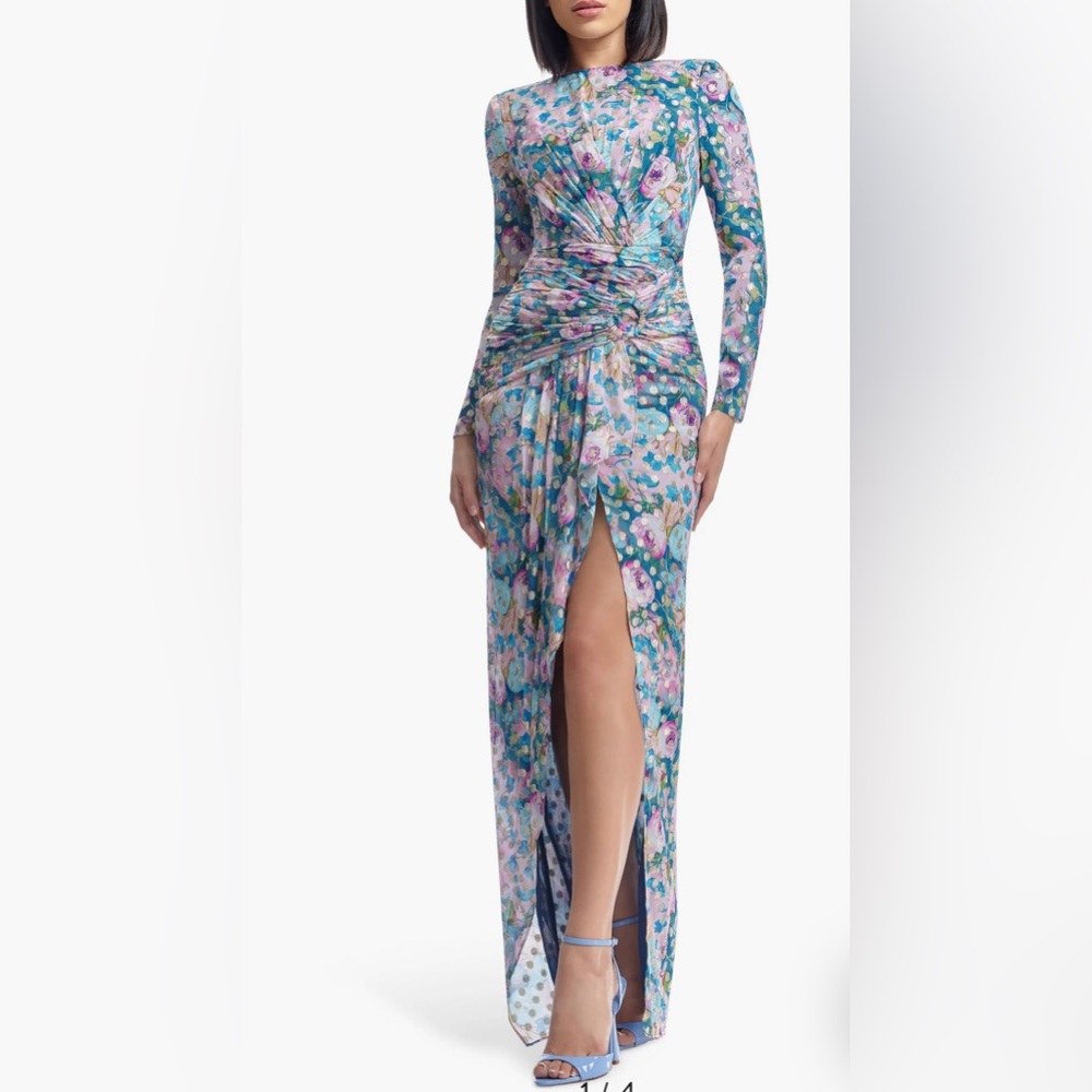 Dress the Population Floral Long Sleeve Dress - Blue and Pink